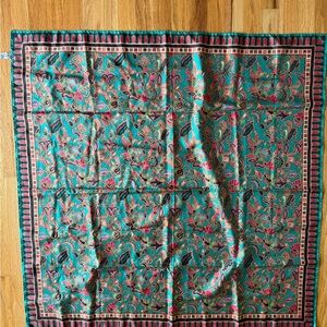 Teal Floral Paisley Silk-Feel Scarf
